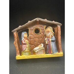 Vtg Nativity Sculpt. Manager Stable Baby Jesus Xmas Hand-Painted Ceramic L3.50"